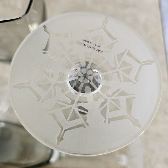 Smoke Grey Wine Water Glasses 9.5" frosted etched snowflake winter holiday 4pc - Picture 5 of 13